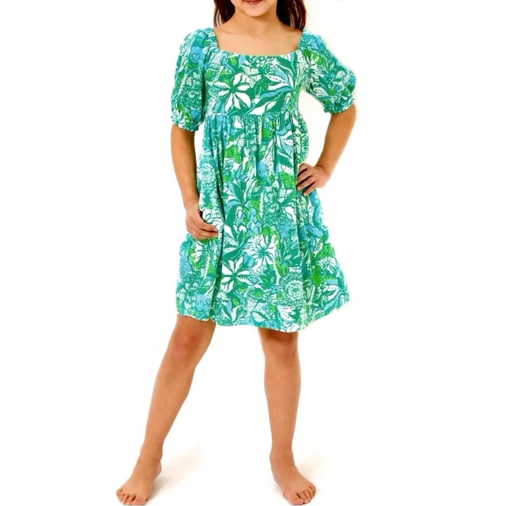 Lilly Pulitzer Mini Delaney Girl’s Dress Green Safari Sangria Size Medium 6-7